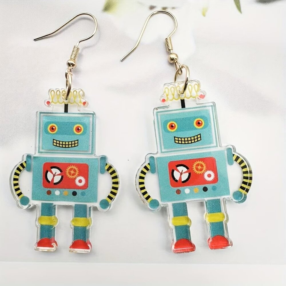 Cute Cartoon Robot Acrylic Earrings Z175